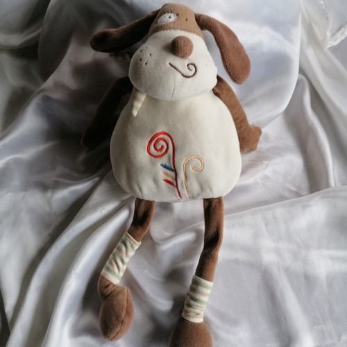 Doudou chien blanc marron - doudou, blanc,